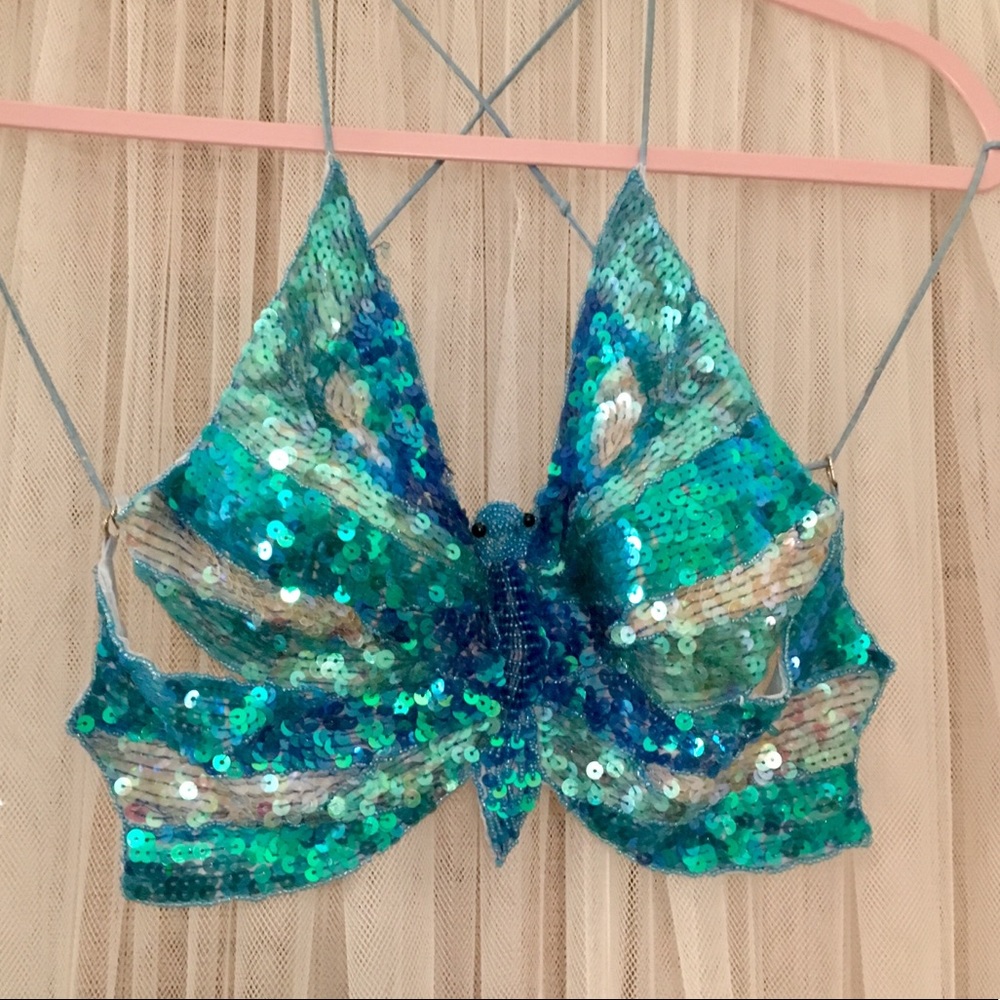 Sequin Butterfly Crop Top
